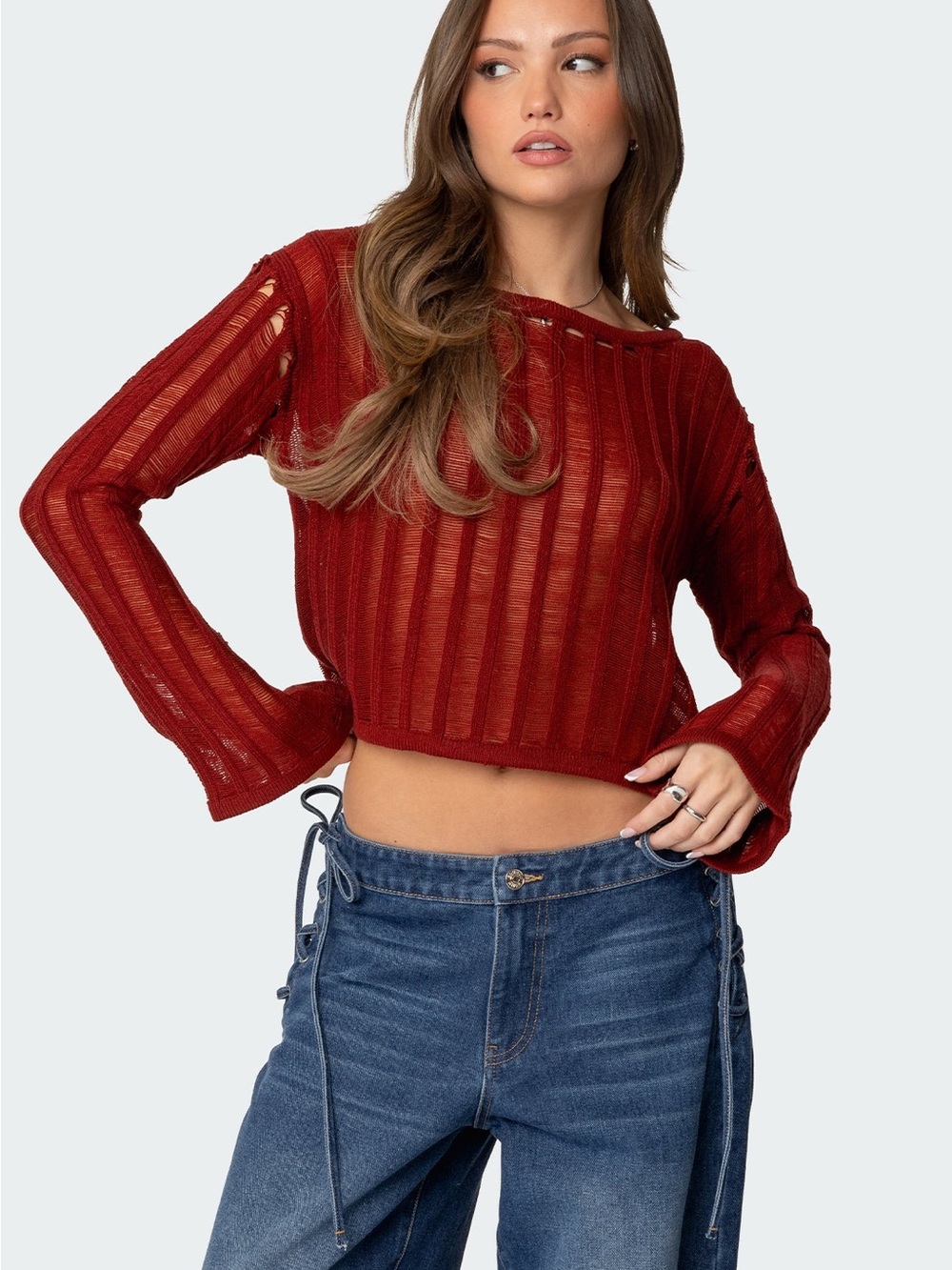 Edikted Sagir Sheer Ladder Knit Top